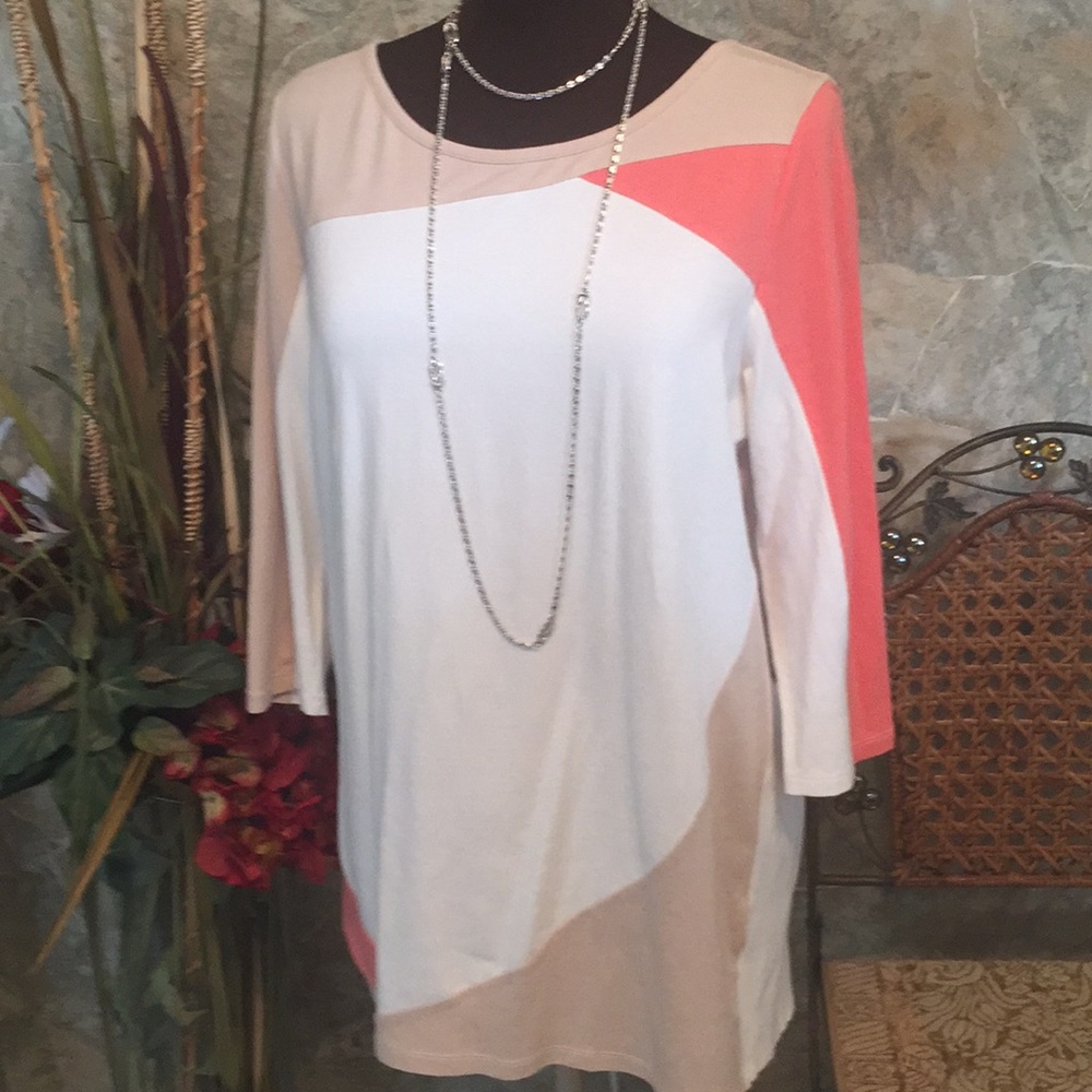 Spanner. Shirt blouse top tunic. White coral beige